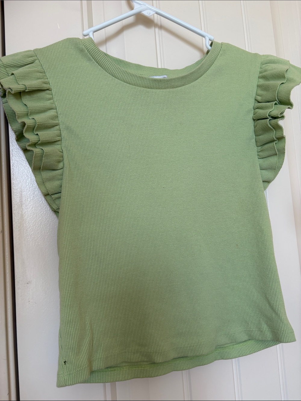 Zara Light Green Ruffle Sleeve Ribbed Top